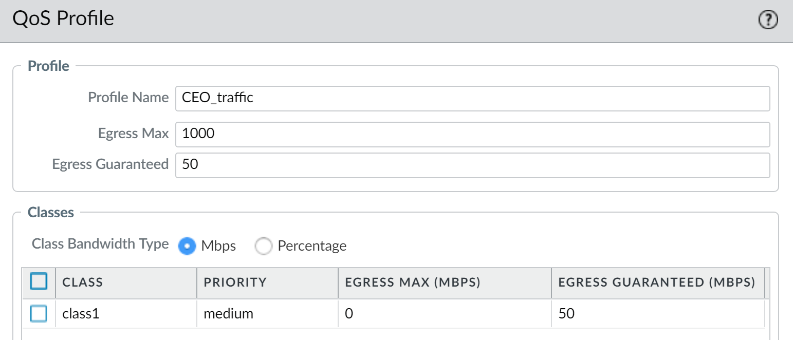 Screenshot of CEO_traffic QoS profile settings.