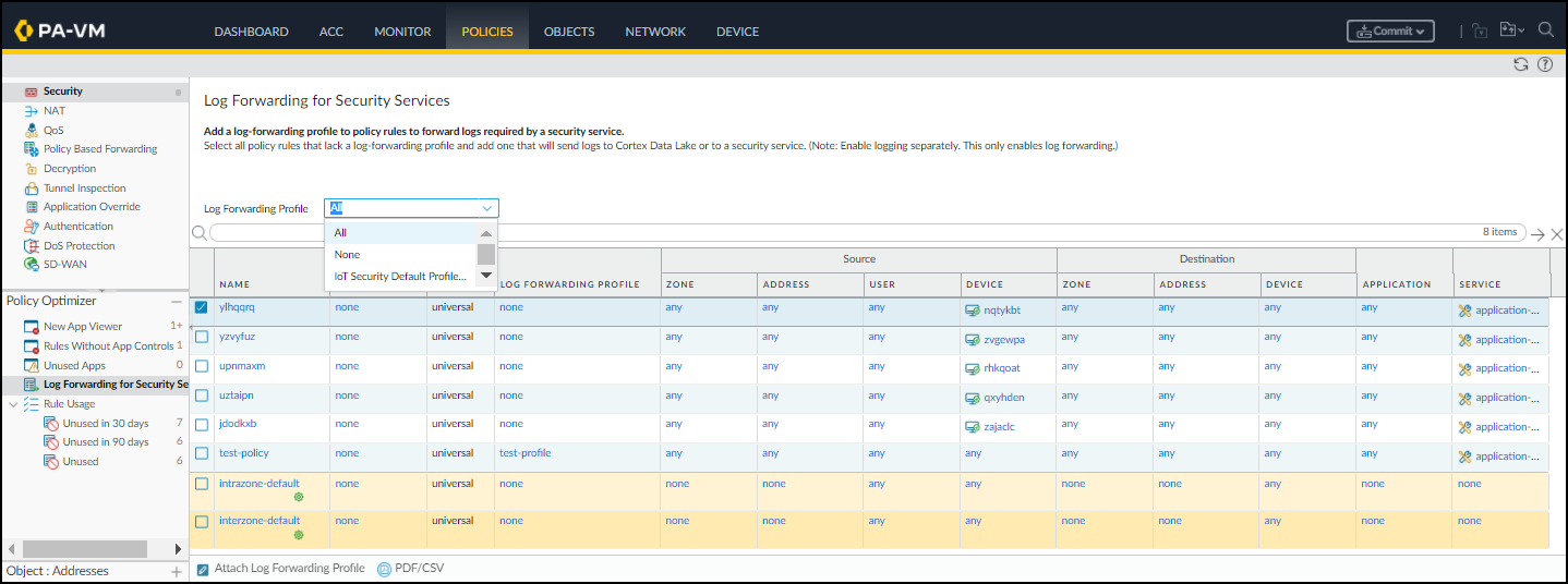 Apply Log Forwarding Profile to Security Policy