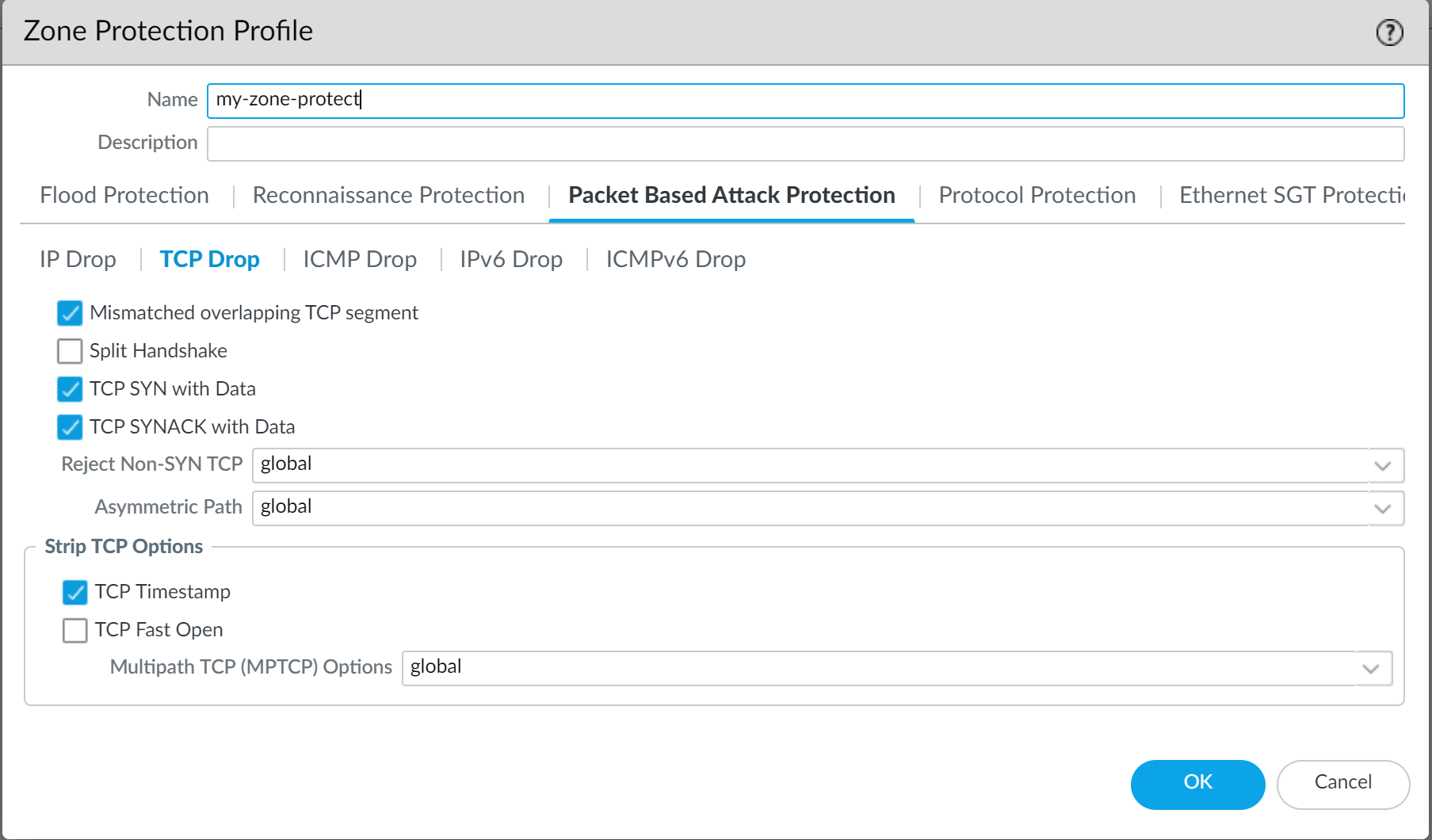 Zone Protection - TCP Drop