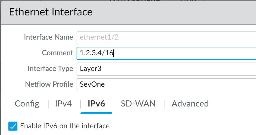 Interface IPv6 Config