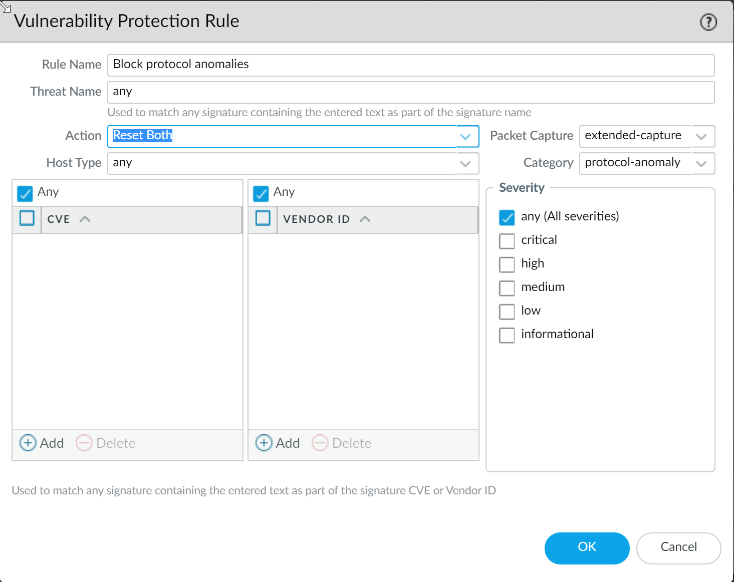 Vulnerability Profile - Block Protocol Anomaly