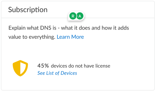 Screenshot of Subscription card in DNS Security Dashboard