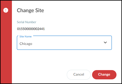 Screenshot of selecting a site for a firewall.