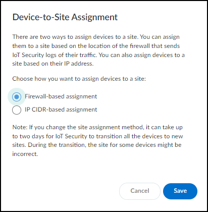 Screenshot showing the switch from Firewall-based to IP CIDR-based assignment.