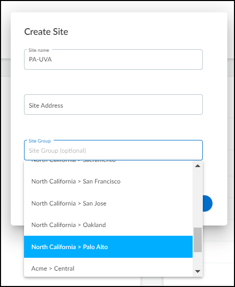 Screenshot showing Site Group option in Add Site dialog.