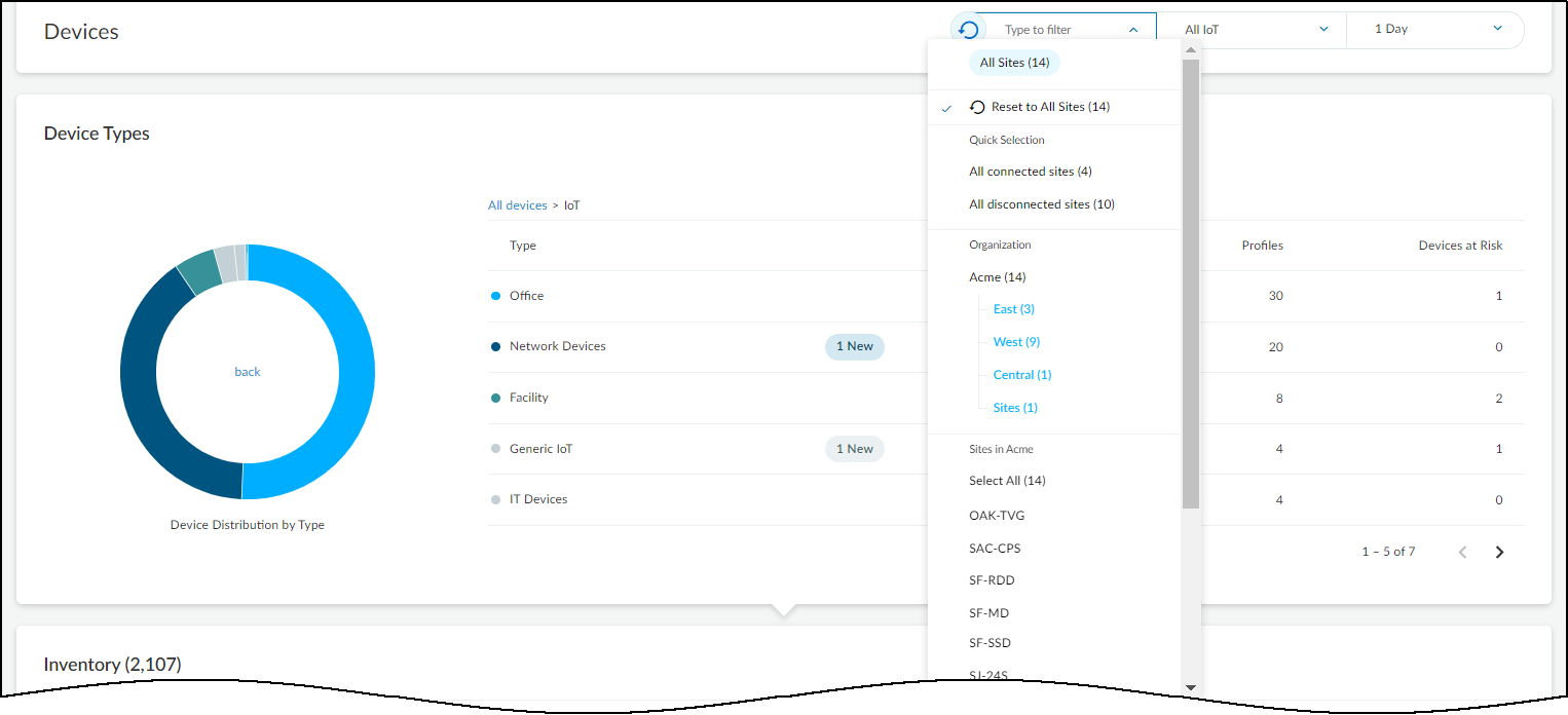 Screenshot of global site filter including groups.