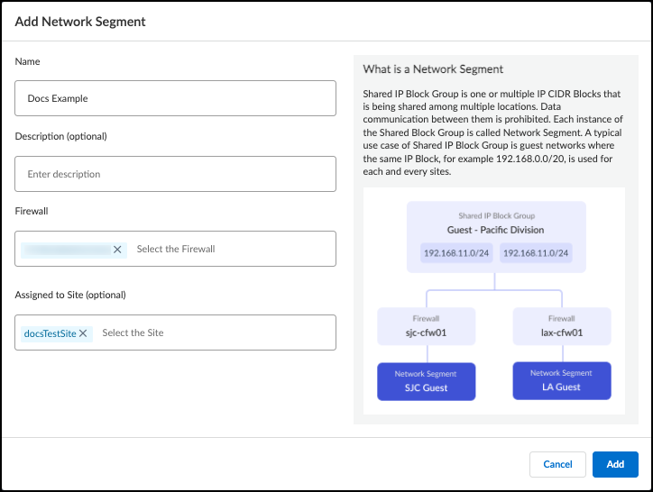 Screenshot of Add Network Segment dialog.