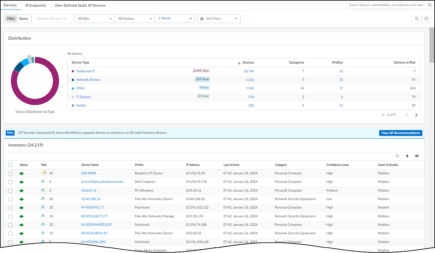 Screenshot of the main Devices page inventory view.