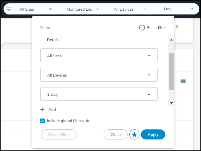 Screenshot showing option to include global filters in custom filter.