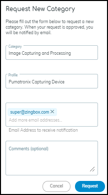 Screenshot of the Request New Category form.