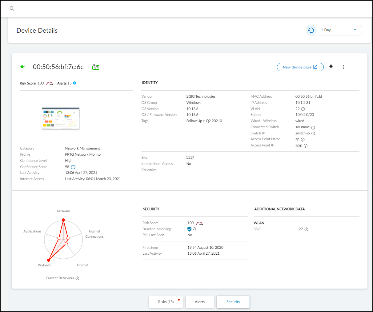Screenshot of the top section of the Device Details page.