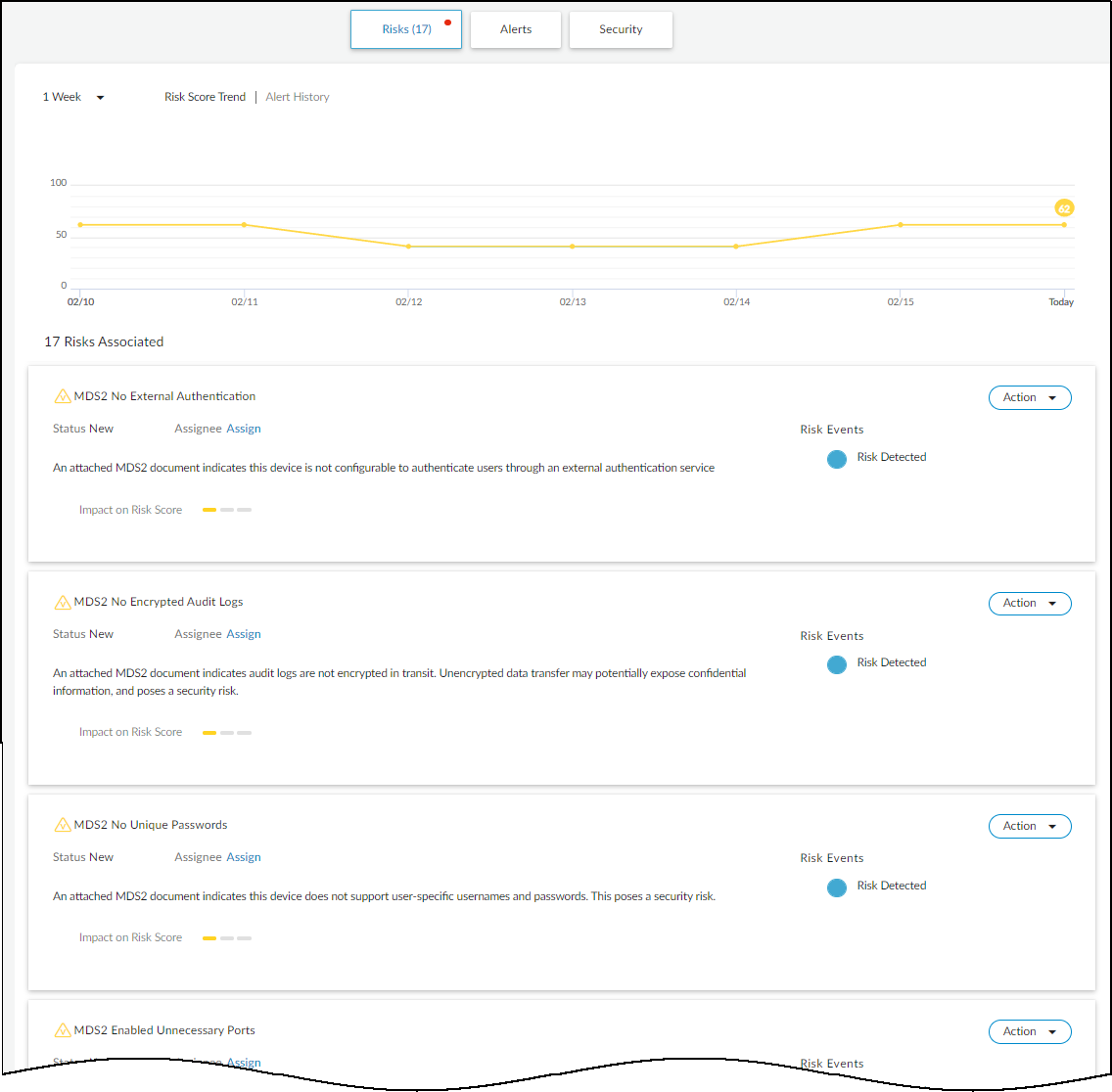Screenshot showing MDS2 risks listed in the Risks section.