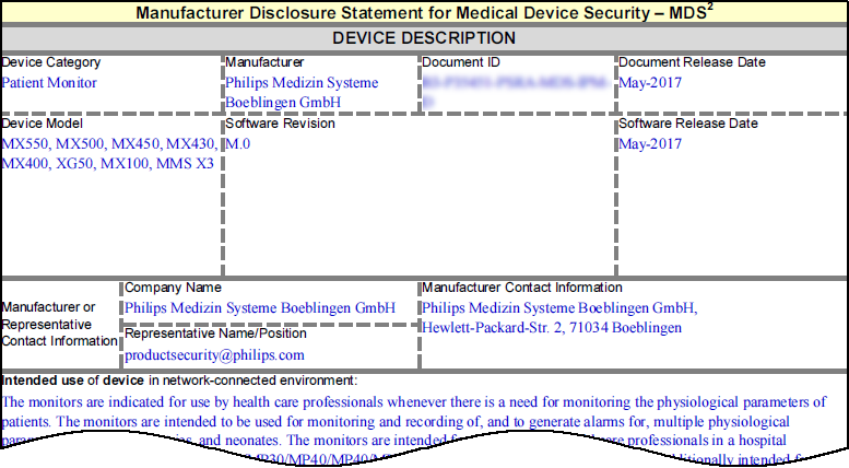 Example snippet from an MDS2 form (1).