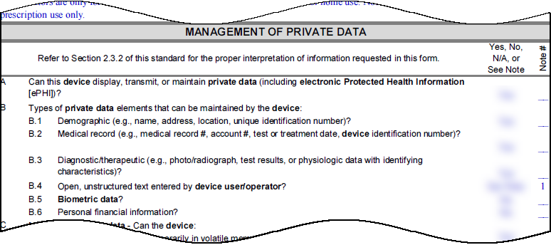 Example snippet from an MDS2 form (2).