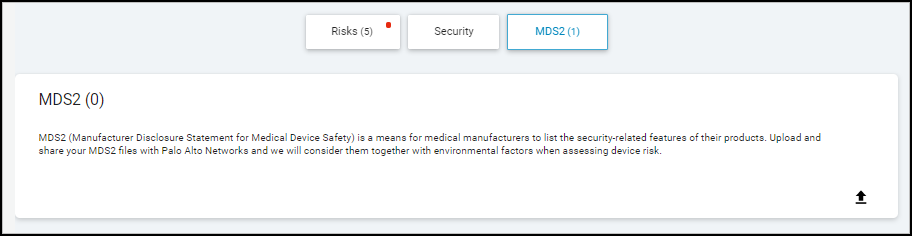 Screenshot of the MDS2 upload button on Device Details page.