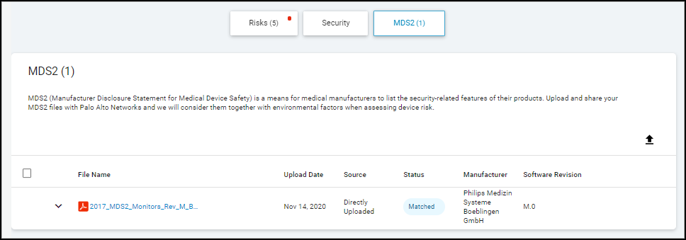 Screenshot showing uploaded MDS2 file details.