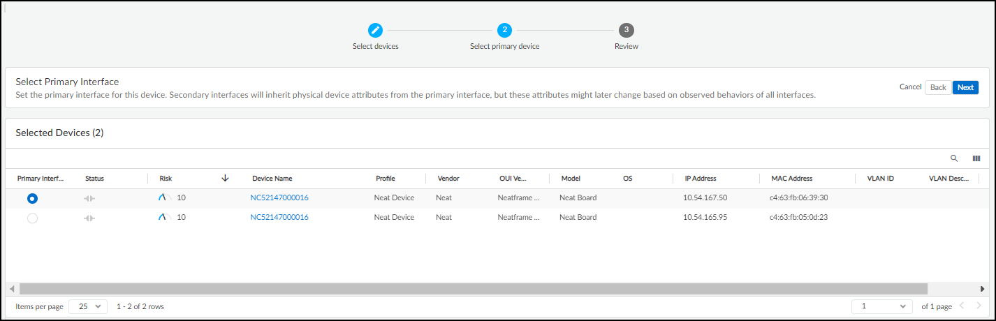 Step 2: Selecting the primary interface.