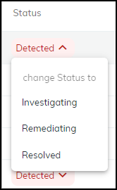 Status dropdown for a vulnerability instance.