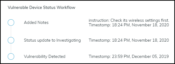 Pop-up showing vulnerability response history.