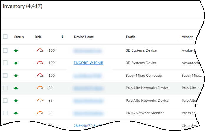 Risk column on the Devices page.