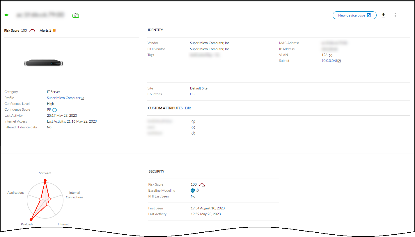 Risk score and timeline on Device Details page.