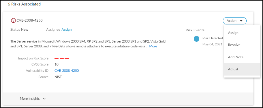 Adjust risk contribution option in vulnerability actions.
