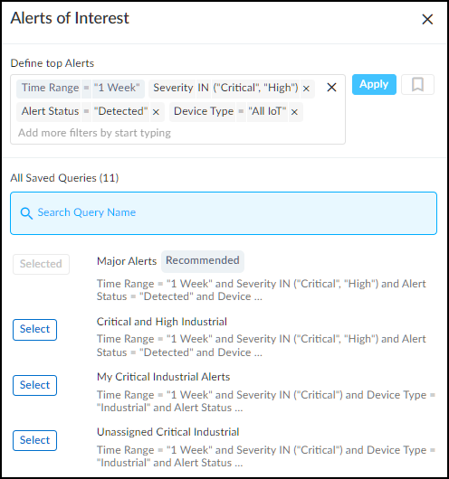 Screenshot of Alerts of Interest query builder.