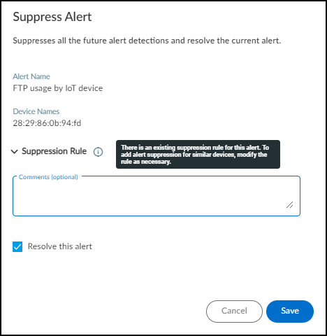 Suppression Rule configuration options.