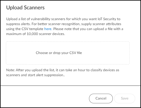 Dialog for uploading scanner list CSV.