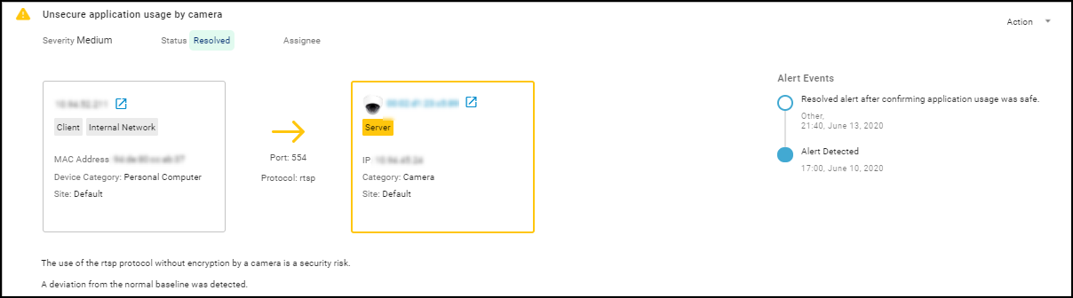 Example Alert Events history log.