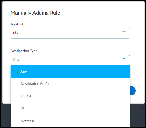 Policy creation wizard - Manually adding a rule.