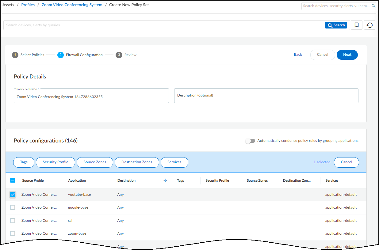 Policy creation wizard - Step 3: Configure Policy Set Details.