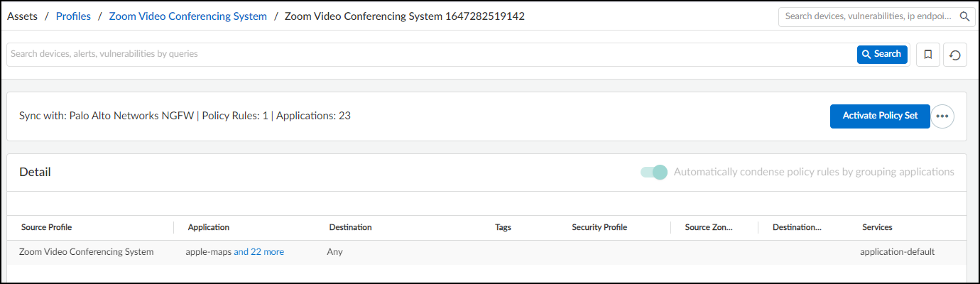 Policy set created, prompt to activate.