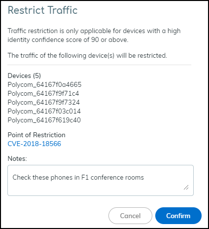 Confirm Restrict Traffic dialog.