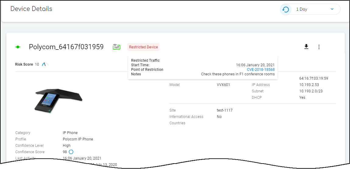 'Restricted Device' label on Device Details page.