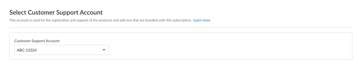 Screenshot showing selection of Customer Support Account