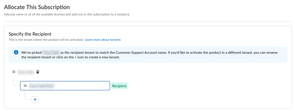 Screenshot showing allocation to a subtenant