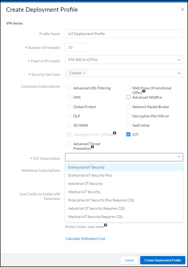 Screenshot showing Deployment Profile configuration for VM-Series