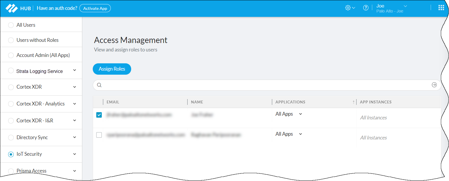 Screenshot showing Assign Roles in the hub