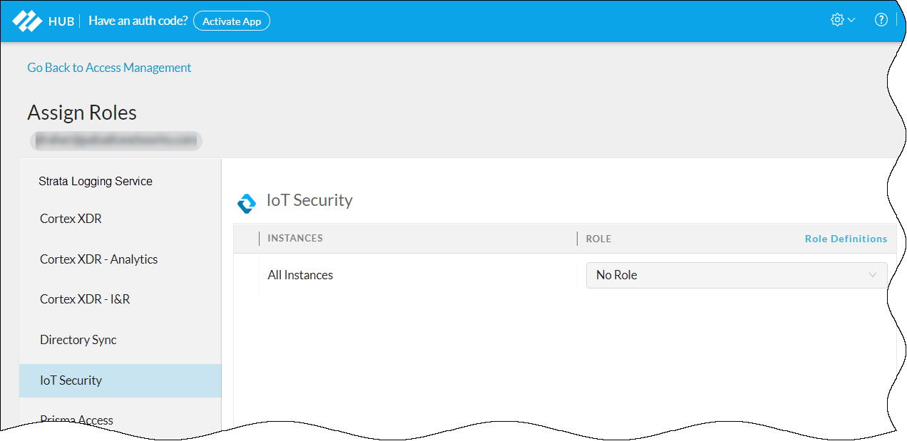 Screenshot showing IoT Security role assignment window