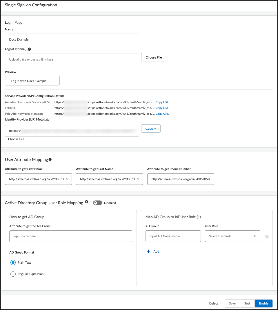 Screenshot showing AD Group to IoT Security Role Mapping