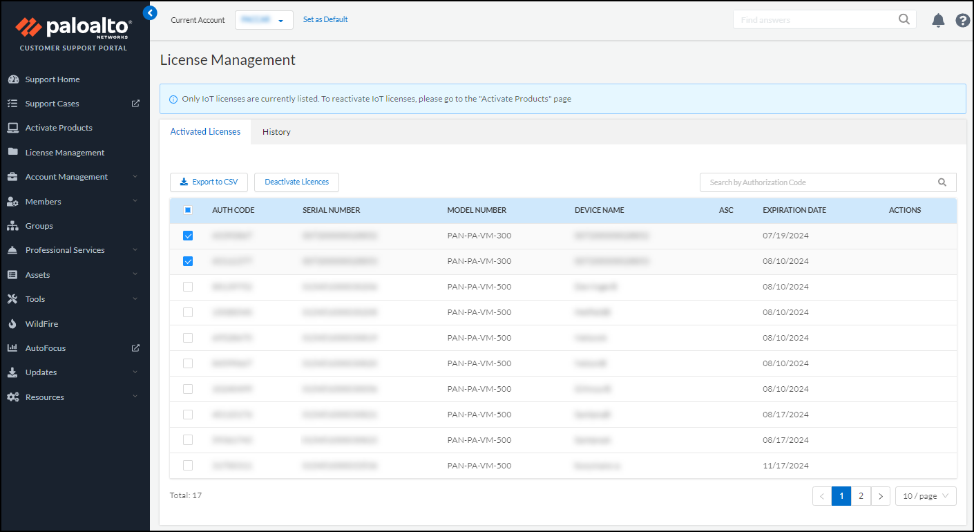 Screenshot showing Deactivate Licenses option in CSP