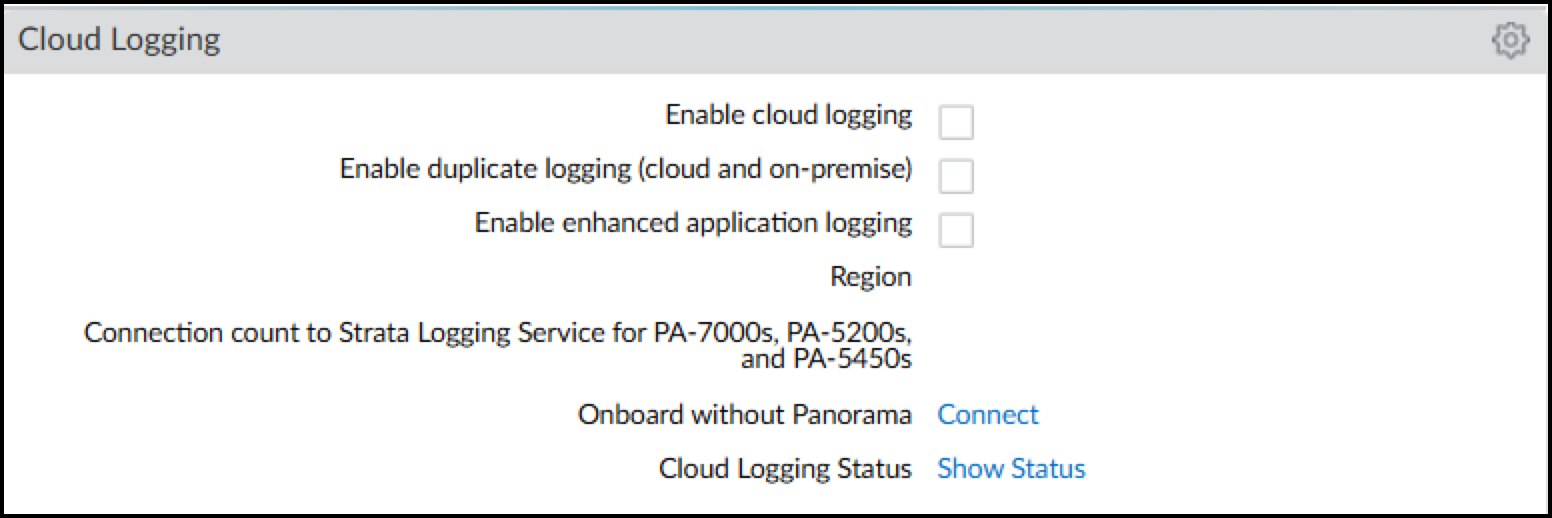 Screenshot showing Cloud Logging section in PAN-OS