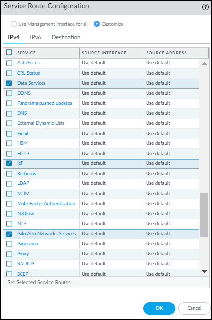 Screenshot showing Service Route Configuration