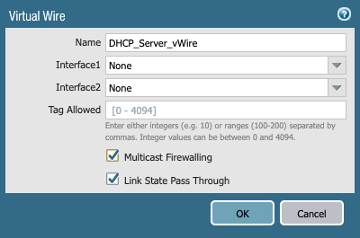 Screenshot showing Virtual Wire configuration with multicast enabled