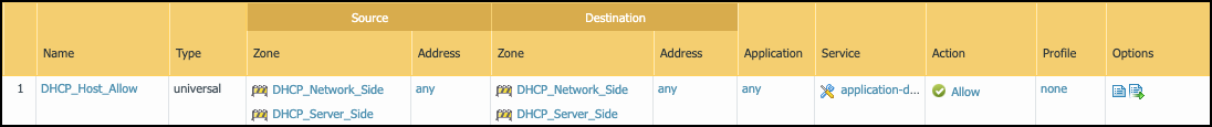 Screenshot showing policy rule for Virtual Wire traffic
