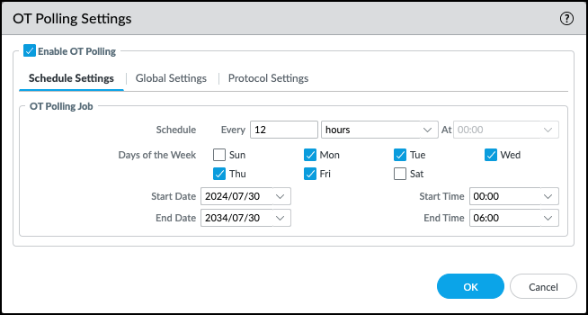 Screenshot showing OT Polling schedule settings