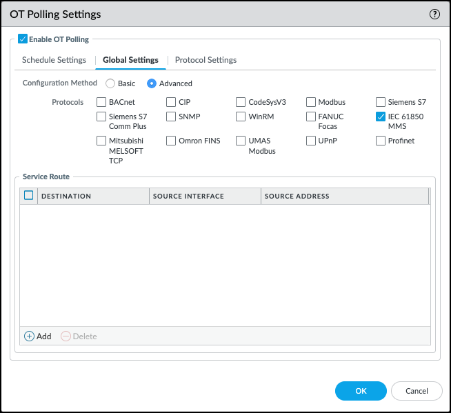 Screenshot showing OT Polling global settings