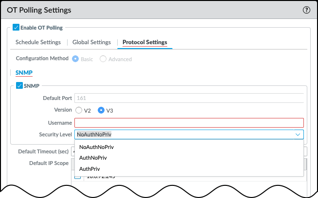 Screenshot showing SNMP polling settings