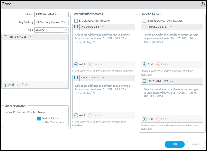 Screenshot showing Layer 3 zone configuration for ERSPAN